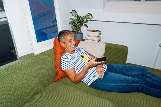 Relaxing on sofa at home