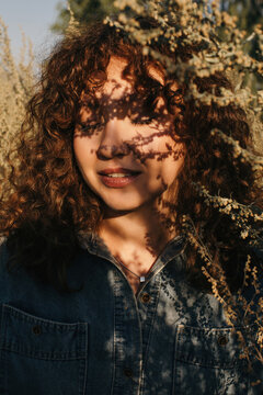 Natural beauty portrait with herbal shadow