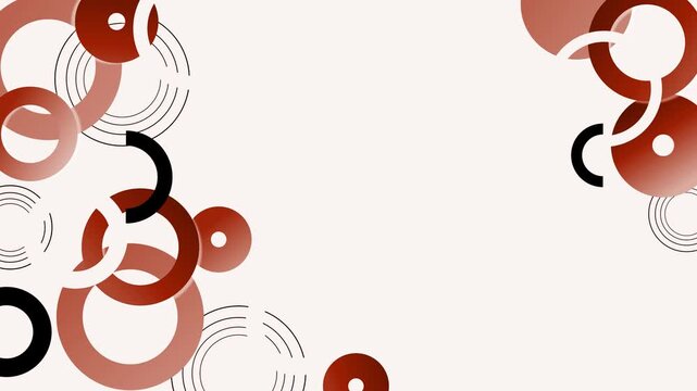 Dark abstract background overlapping rings and circular accents arranged in corners animation