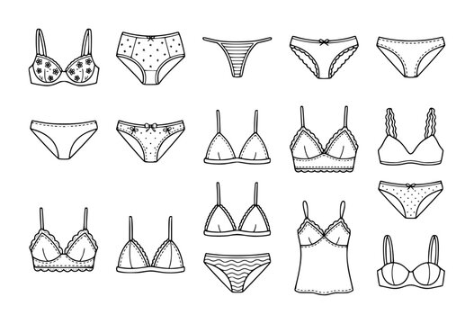 Collection of hand-drawn line of women's lingerie and underwear