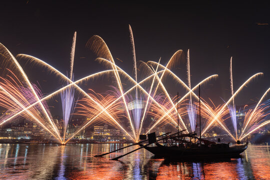 Sao Joao fireworks over the Douro River in Porto