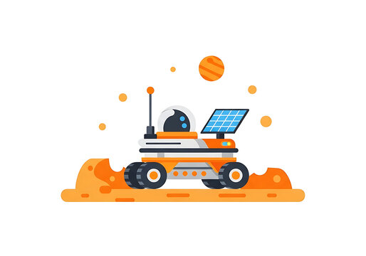 Flat icon of space rover exploring planet isolated on transparent background for Mars mission