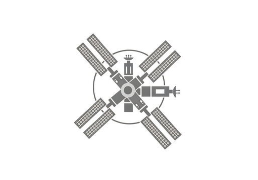 Flat icon of an orbital space station isolated on transparent background for space technology
