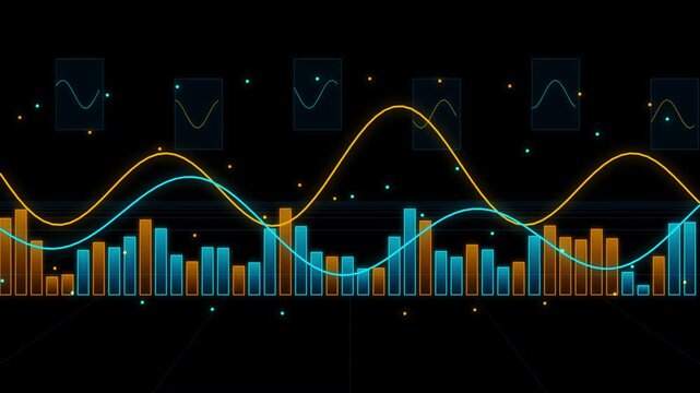 Modern financial data visualization with trend lines and bar charts