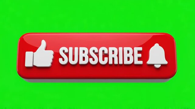 Animated subscribe button with bell and finger press for social media.