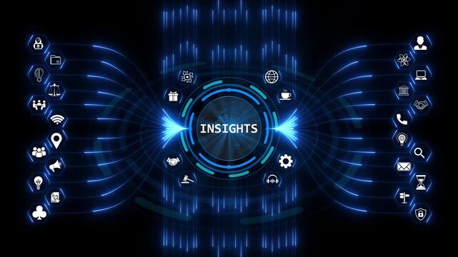 Data insights technology interface for business intelligence and analytics software dashboard showing advanced computing network information system