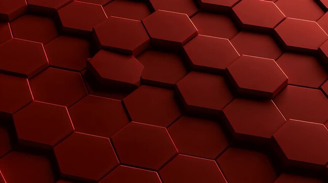 Red hexagonal tessellation with deep shadows and subtle light reflections