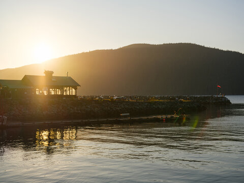 Sunset over marina on Vancouver island, Canada