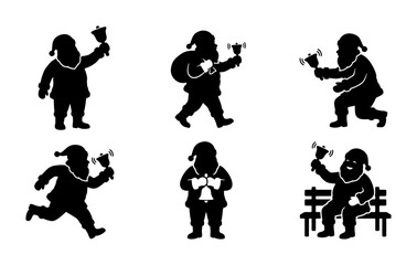 Santa Claus silhouettes set with bells and sack, Christmas greetings and holiday icons © Ripa
