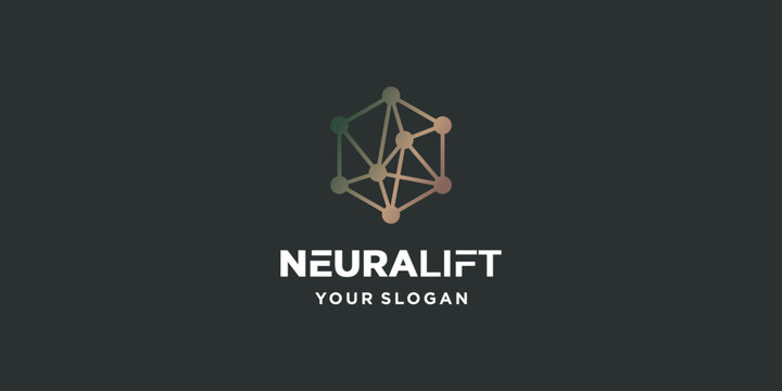 3D Hexagon Neural Network Logo Vector Template featuring Node Connectivity for Neuralift, Artificial Intelligence, AI, Cloud, Data, Cyber Security, and Biotech Brand.