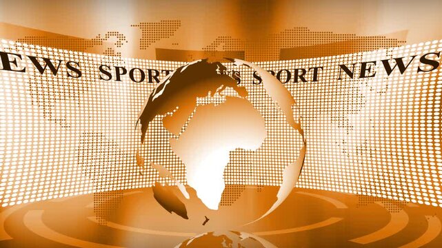 Stylized news studio globe with dotted map backdrop background animation