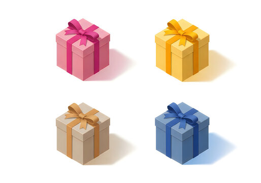 Four colorful gift boxes with ribbons