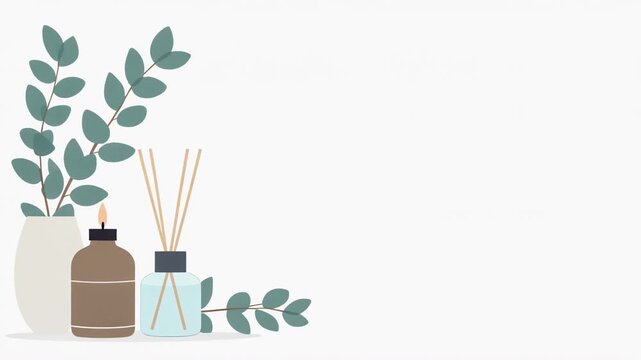 Modern Flat Vector Scented Candle Reed Diffuser and Ceramic Vase