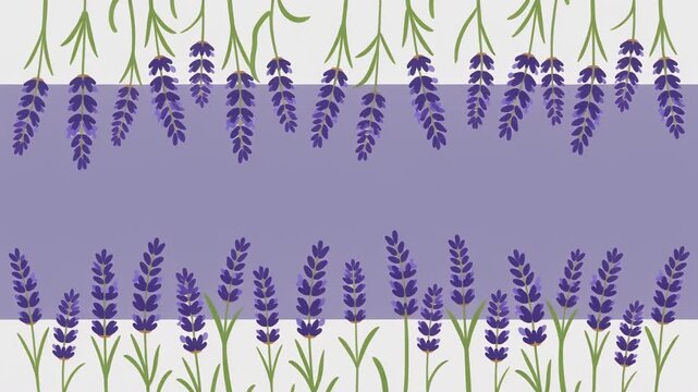 Modern Flat Vector Blooming Lavender Flowers with Green Stems