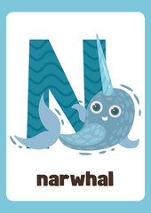 Letter N Animal Alphabet Illustration with Narwhal © RANA