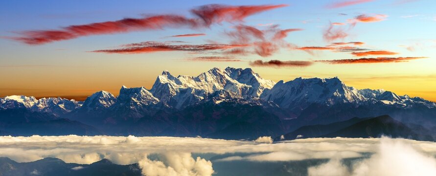 mount Kangchenjunga sunset Nepal Himalaya mountain