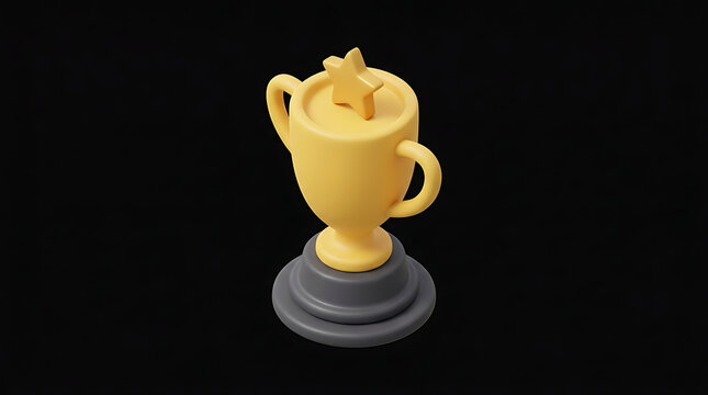 3D Render of Golden Trophy Cup with Star Award Representing Victory Success and Business Achievement Isolated on Dark Background