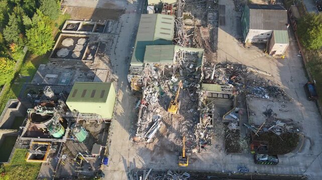 Aerial view of a derelict factory complex. Industrial, demolition, Dewsbury