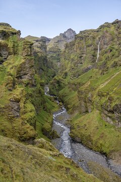 Mountain landscape with canyon, river in M&uacute;laglj&uacute;fur Canyon, Sudurland, Iceland