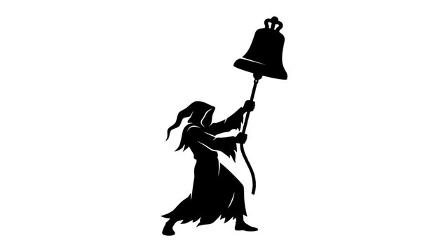 Grim Reaper with Bell: Silhouette of the Grim Reaper holding a large bell with a crown on top, symbolizing the passage of time or a call to attention.
