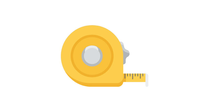 A yellow retractable measuring tape rests against a white background depicted in a flat vector style measurement tool