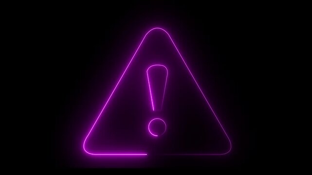 Animation of glowing neon Warning attention icon signal , alert , risk , safety, danger road warning sign animated...