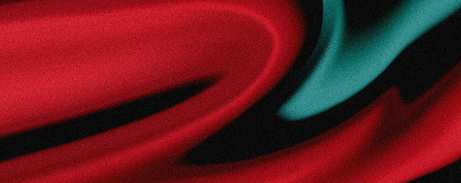 Abstract dark grainy fluid texture with deep red and cyan color waves for energetic gaming website banners or dynamic electronic music album packaging.