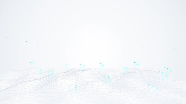 Topographic grid landscape evolves across a white background displaying digital elevation