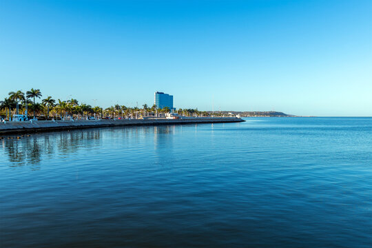 Campeche cityscape with waterfront promenade by Gulf of Mexico, Mexico.