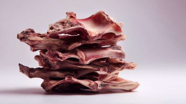 Artistic arrangement of stacked animal bones showcasing unique textures and colors for culinary and artistic purposes. Generative AI