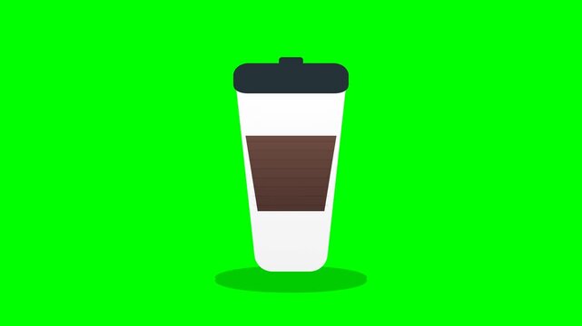 Takeaway coffee cup icon with lid and sleeve isolated on green screen background
