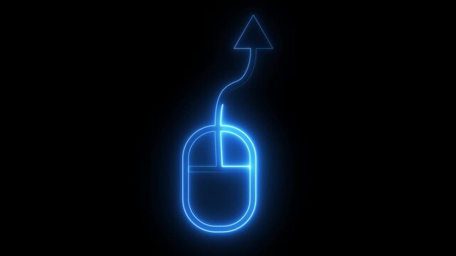 Computer mouse icon glowing neon line animation isolated on black background for digital.