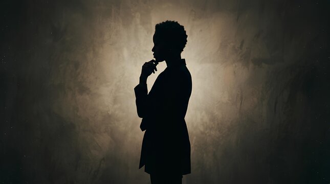 Silhouette of Person Thinking Deeply.