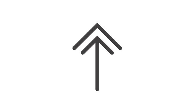 Black line drawing arrow pointing upward animation in isolated motion graphic background.