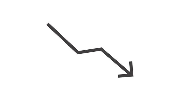Minimalist black arrow pointing downwards on a clean white background in motion graphics.