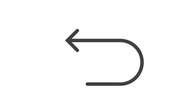 Undo arrow symbol animation forming from single black line on clean white background wall.