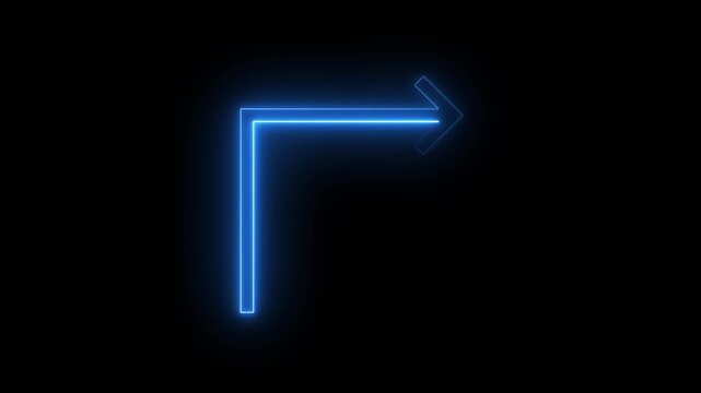 Neon blue arrow icon blinking in simple geometric pattern on deep black background layout.