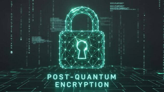 Green Post-Quantum Encryption Padlock on Dark Background