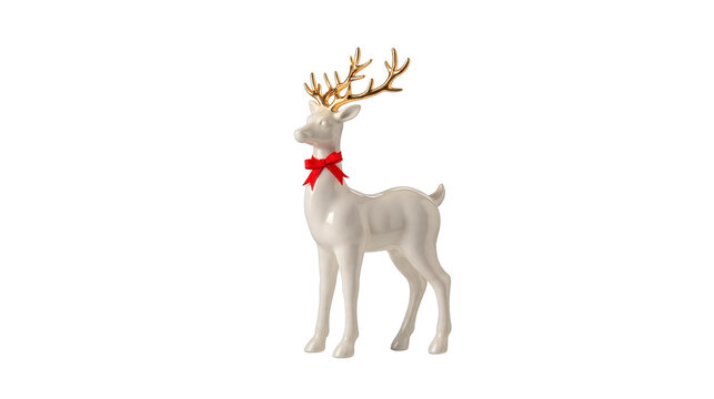 White Ceramic Christmas Reindeer Figurine with Gold Antlers Transparent PNG