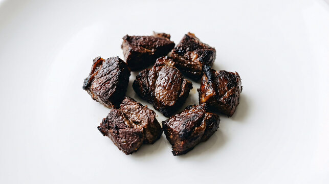 Grilled mutton pieces arranged on a clean white background