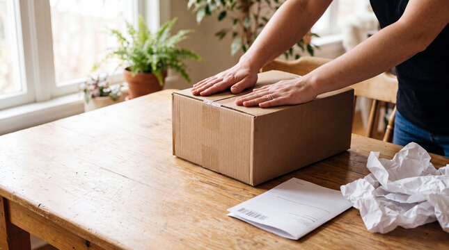 Hands closing a box for return, post Black Friday ecommerce
