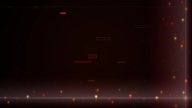 Warm bright cross light flares shine against dark empty night sky with scattered soft glowing bokeh particles