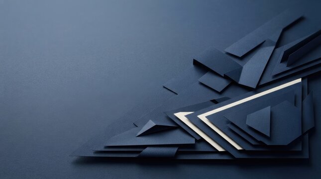 Abstract layered geometric triangle shapes in deep blue textures for modern architectural design and creative concepts.