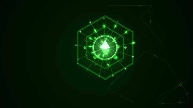 Glowing Green HUD Compass Hexagon Target Motion Graphic Loop