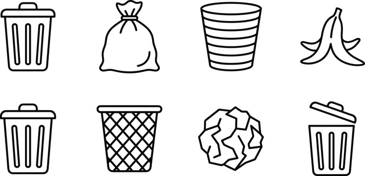 Waste Management and Recycling Icons Set with Trash and Garbage Symbols