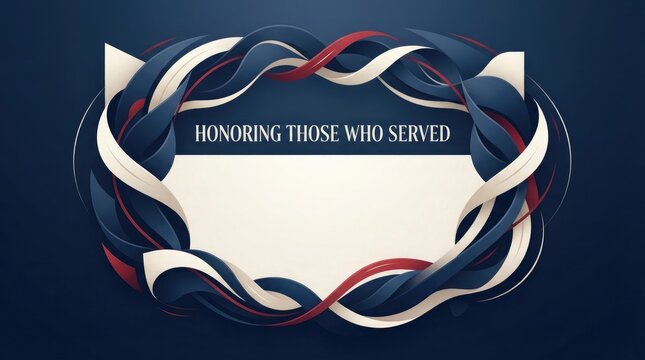 Patriotic memorial day border template with blue red white ribbon wreath for military appreciation card presentation.