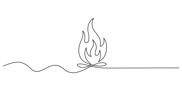 Continuous one line art drawing of fire flame shape, bonfire outline vector illustration, Fire icon in continuous one line drawing with minimalist style isolated outline illustration design. one line 