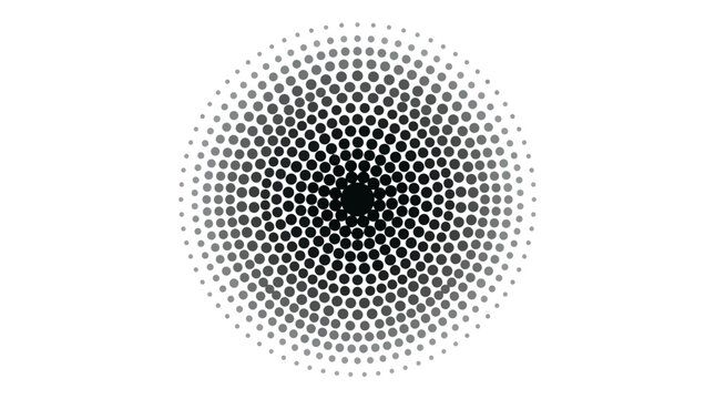 Circular halftone dot pattern gradient background element.