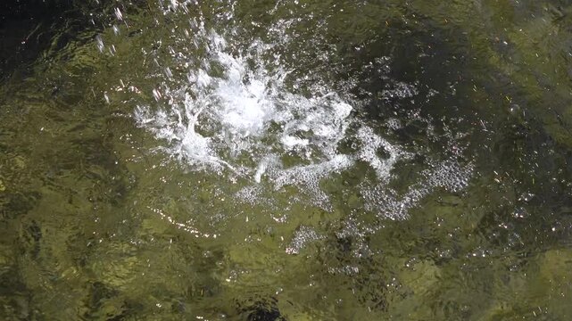 crystal water on fresh stream at vintage village in Shirakawago, Japan.