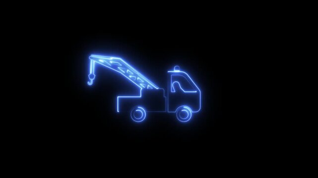 neon line crane truck icon animation. heavy lifting automotive crane icon.